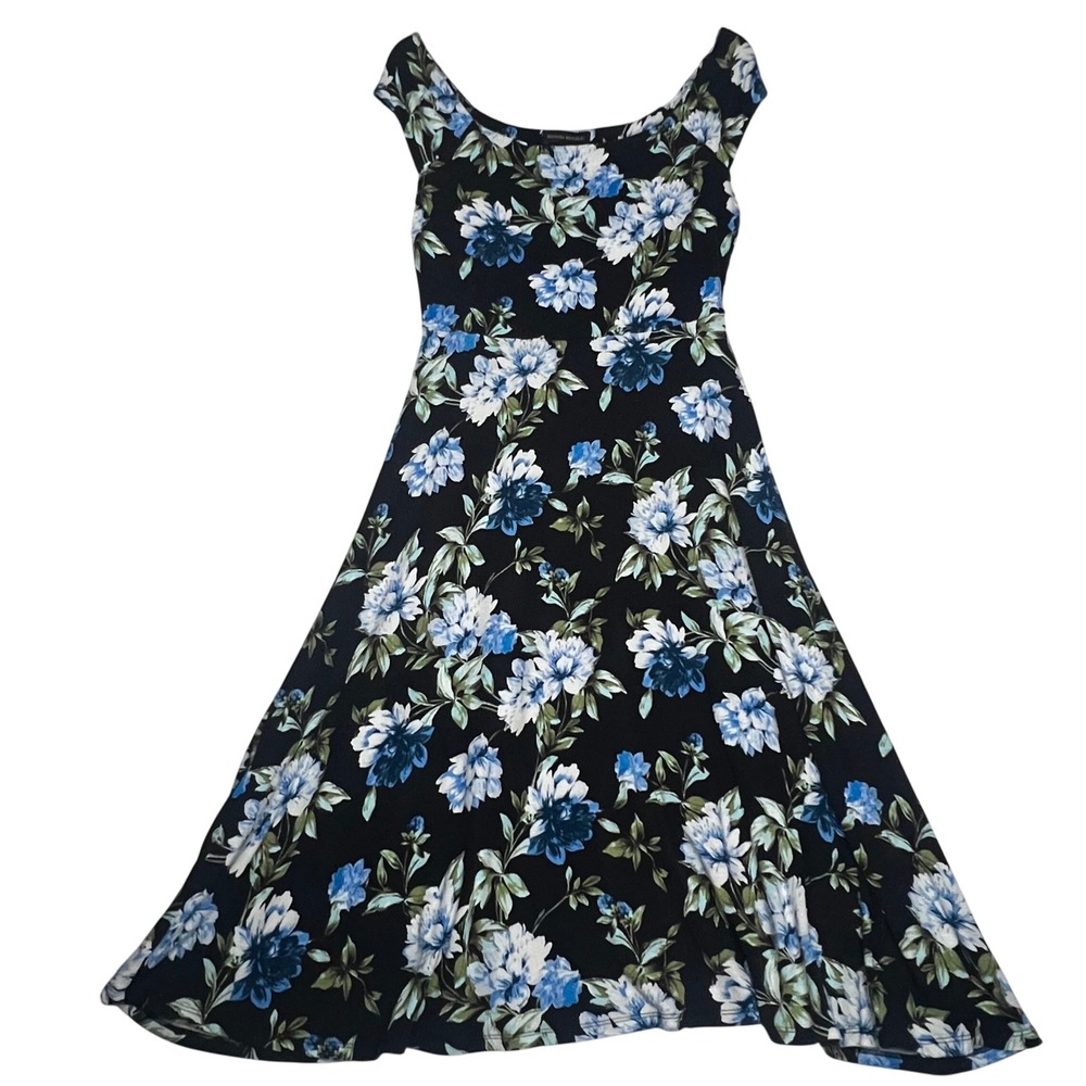 Banana Republic Black and Blue Floral Midi Dress